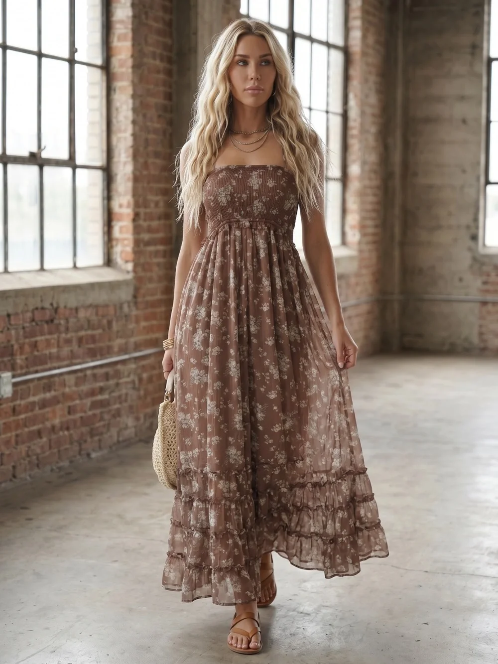 NWT Boho Festival Floral Strappy Back Maxi Dress - Picture 4 of 7